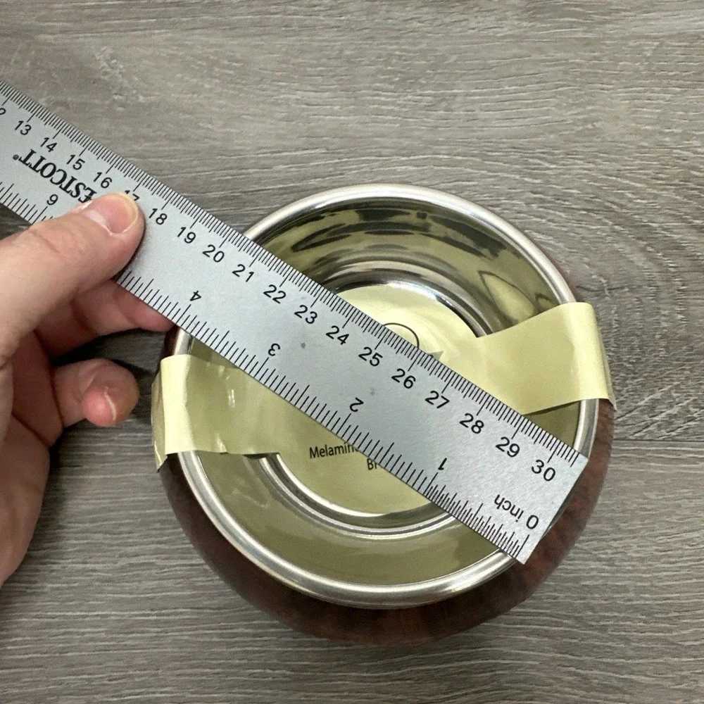 Dog or Cat Food‎ 2 in 1 Melamine Stainless Steel Pet Bowl BPA Free Wood Grain